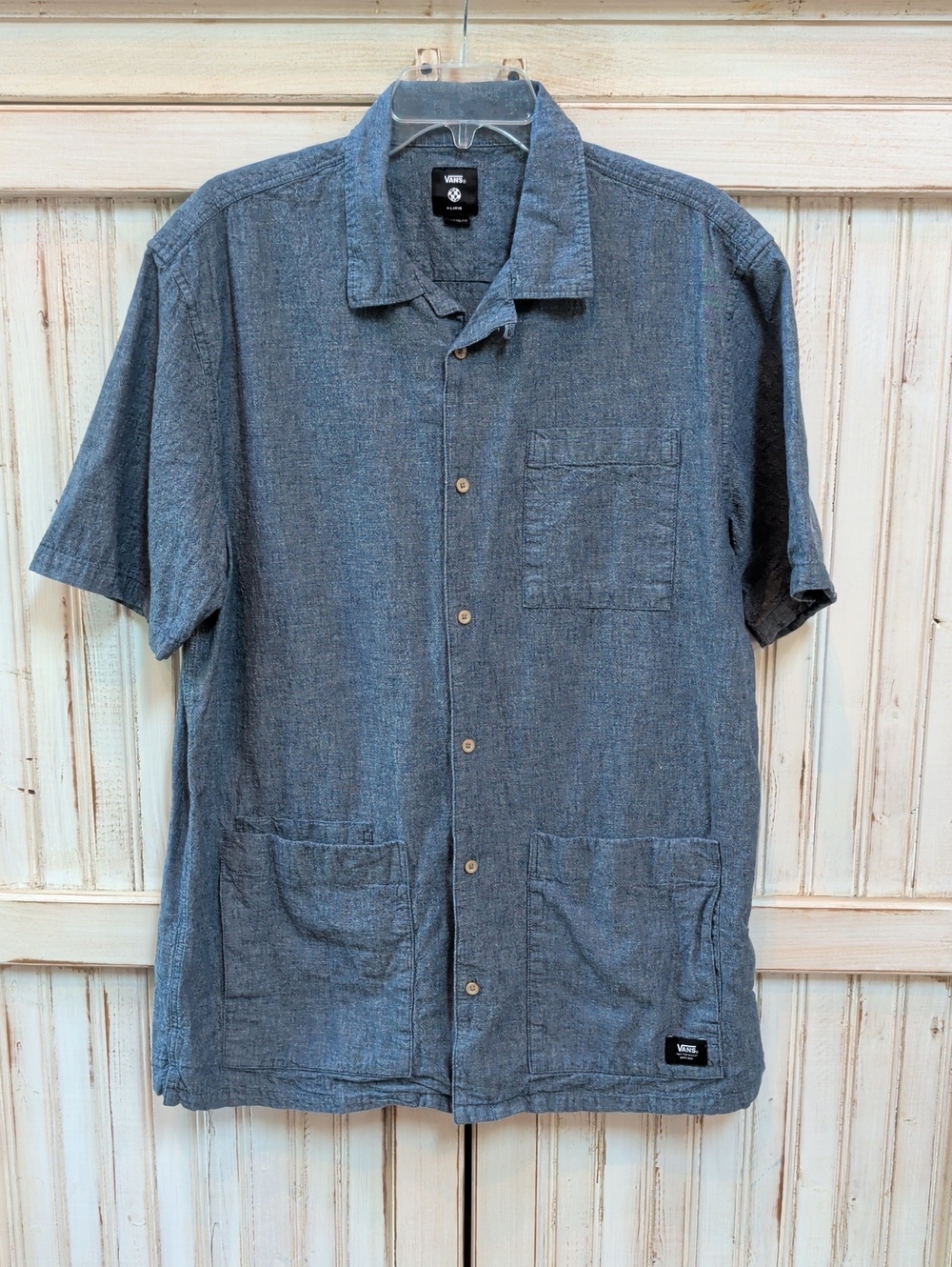 Vans, Growth Garden, Blue Cotton Short Sleeve Button Down Shirt. XL